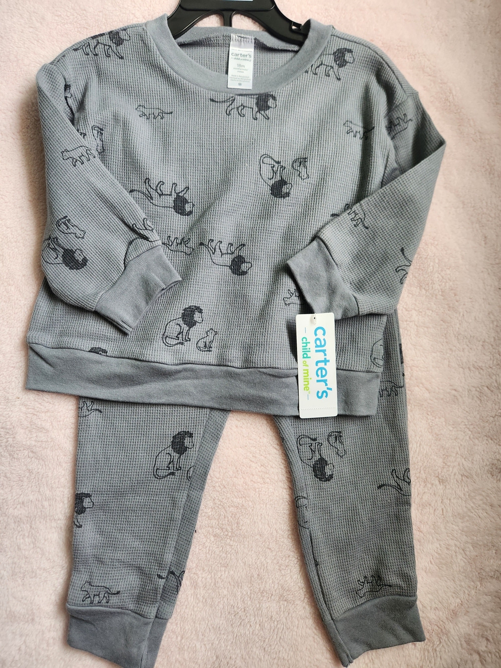 Carter's Grey Lion Print Waffle-Knit Kids Pajama Set